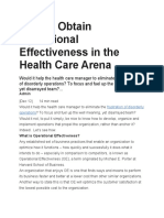 How To Obtain Operational Effectiveness in The Health Care Arena