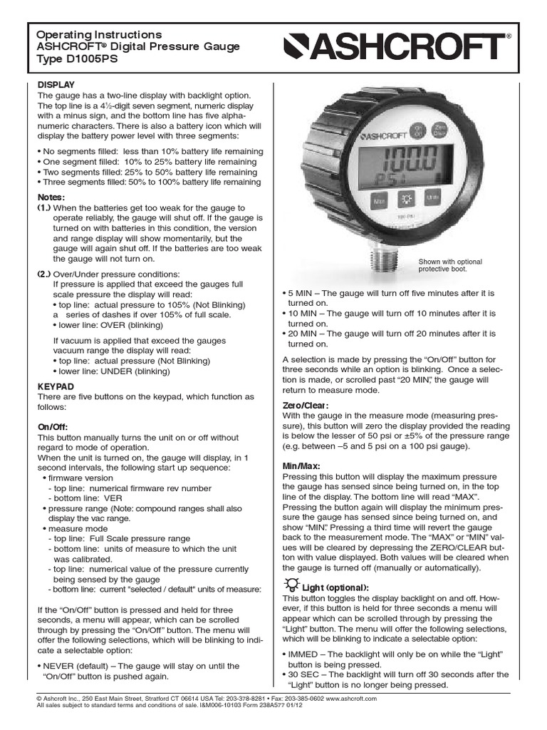 Ashcroft D1005PS Manual PDF Calibration Vacuum