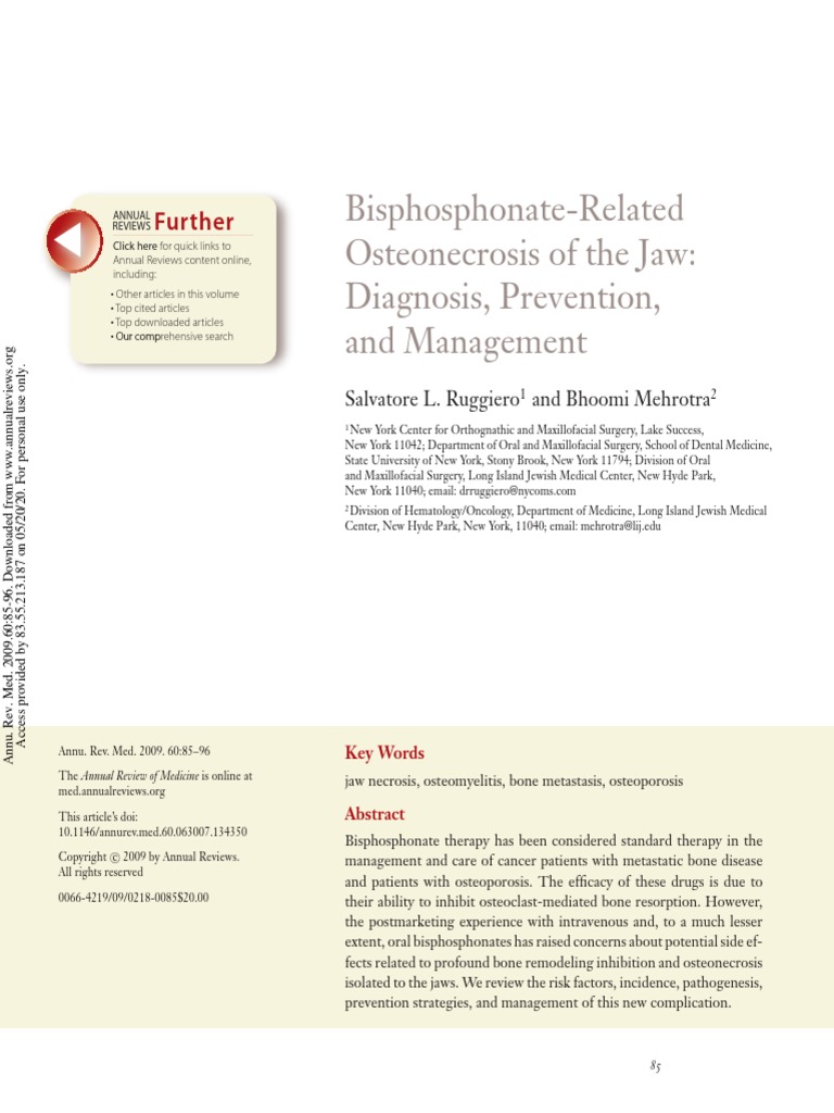 Bisphosphonate-Related Osteonecrosis of The Jaw - Diagnosis, Prevention ...