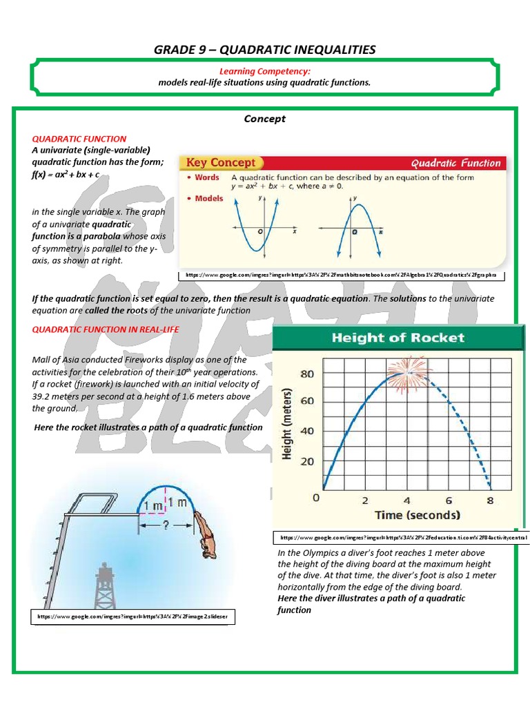 Quadratic Functions for Grade 9 | PDF | Mathematical Objects ...