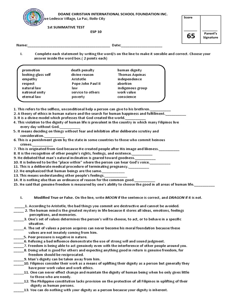 Doane Christian International School Foundation Inc. Score Download