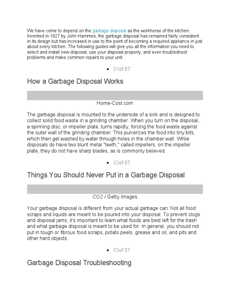 How To Select Use And Repair A Garbage Disposal Pdf