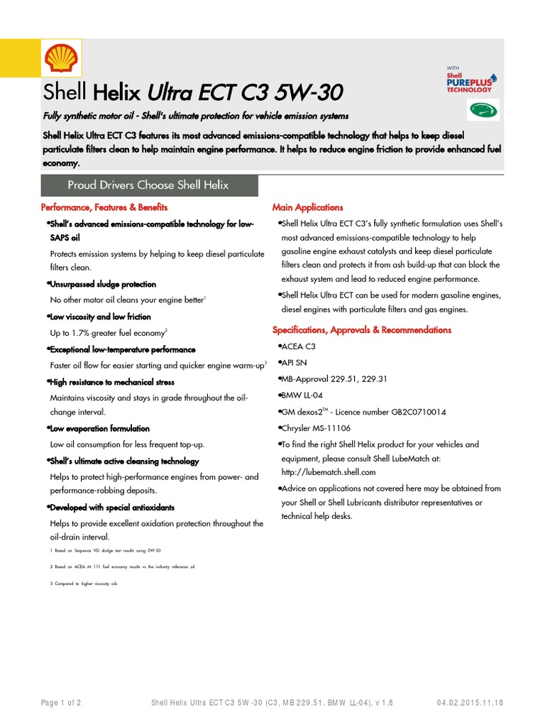 Helix Ultra Ect C3 5W-30 PDF, PDF, Motor Oil