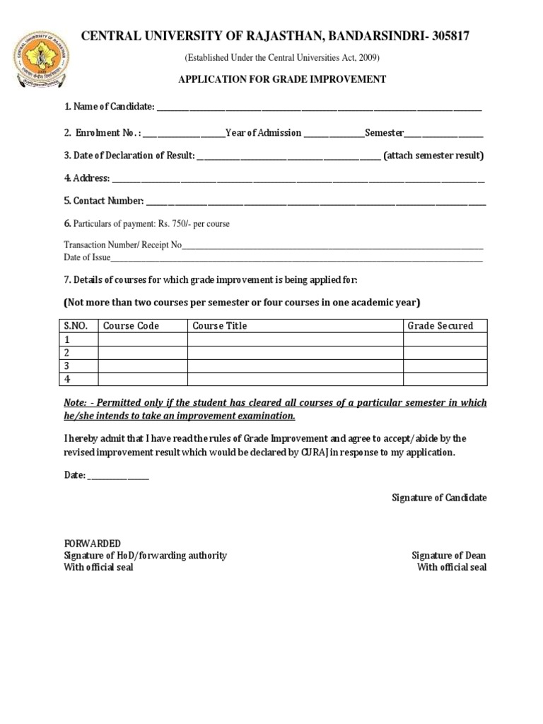 Application for Grade Improvement Exam | PDF
