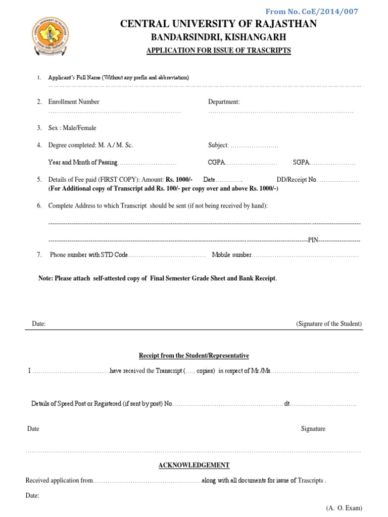 Transcript Application Form | PDF | Technology & Engineering