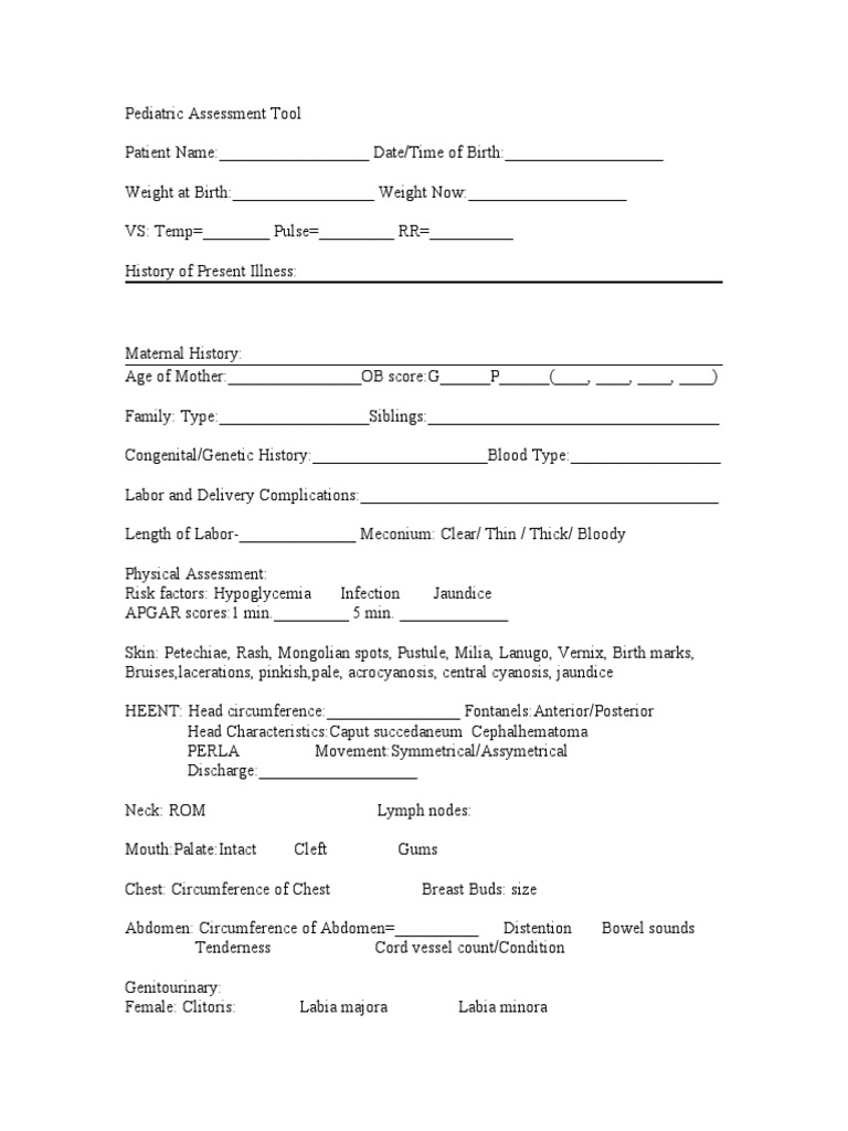 Pediatric Assessment Tool | PDF | Labia | Health Sciences