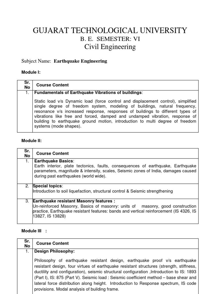 Earthquake Engineering Course Overview | PDF | Earthquake Engineering ...