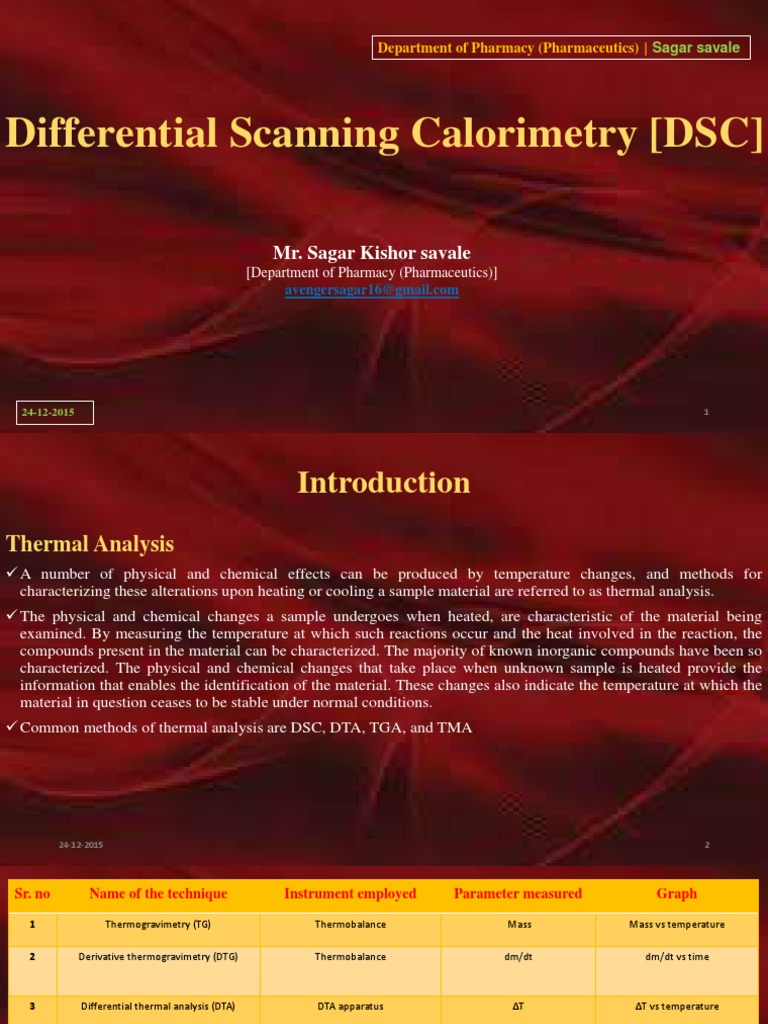 Differential Scanning Calorimetry (DSC) : Mr. Sagar Kishor Savale | PDF ...
