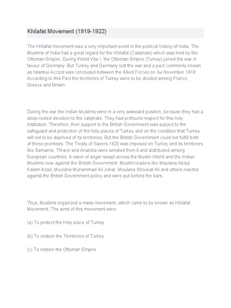 Overview of the Khilafat Movement | PDF | Caliphate | Unrest