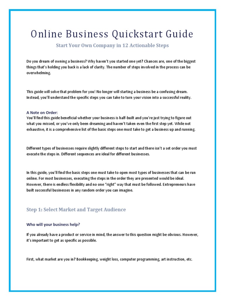 Online Business Quickstart Guide Start Your Own Company in 12