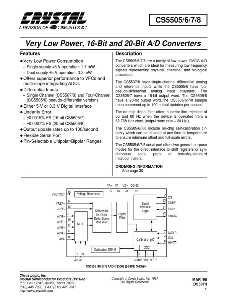 Very Low Power, 16Bit and 20Bit A/D Converters Features Description