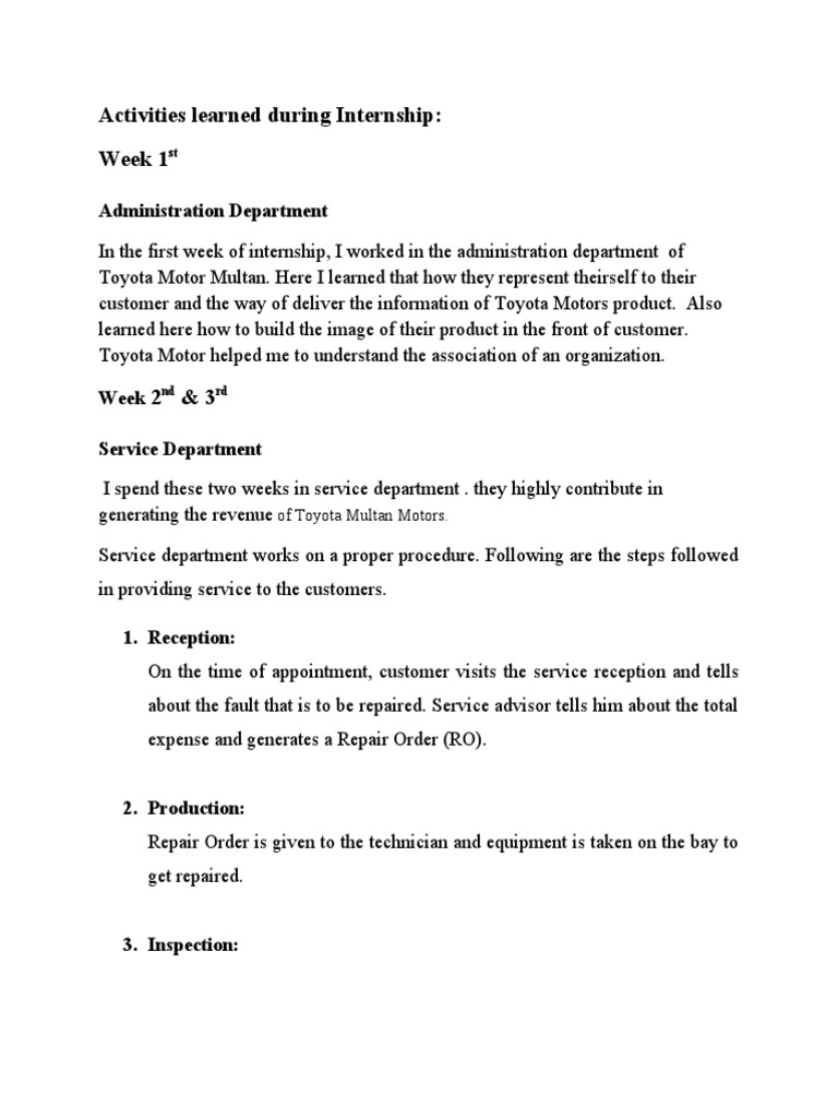 Activities Learned During Internship Pdf Delivery Commerce Car