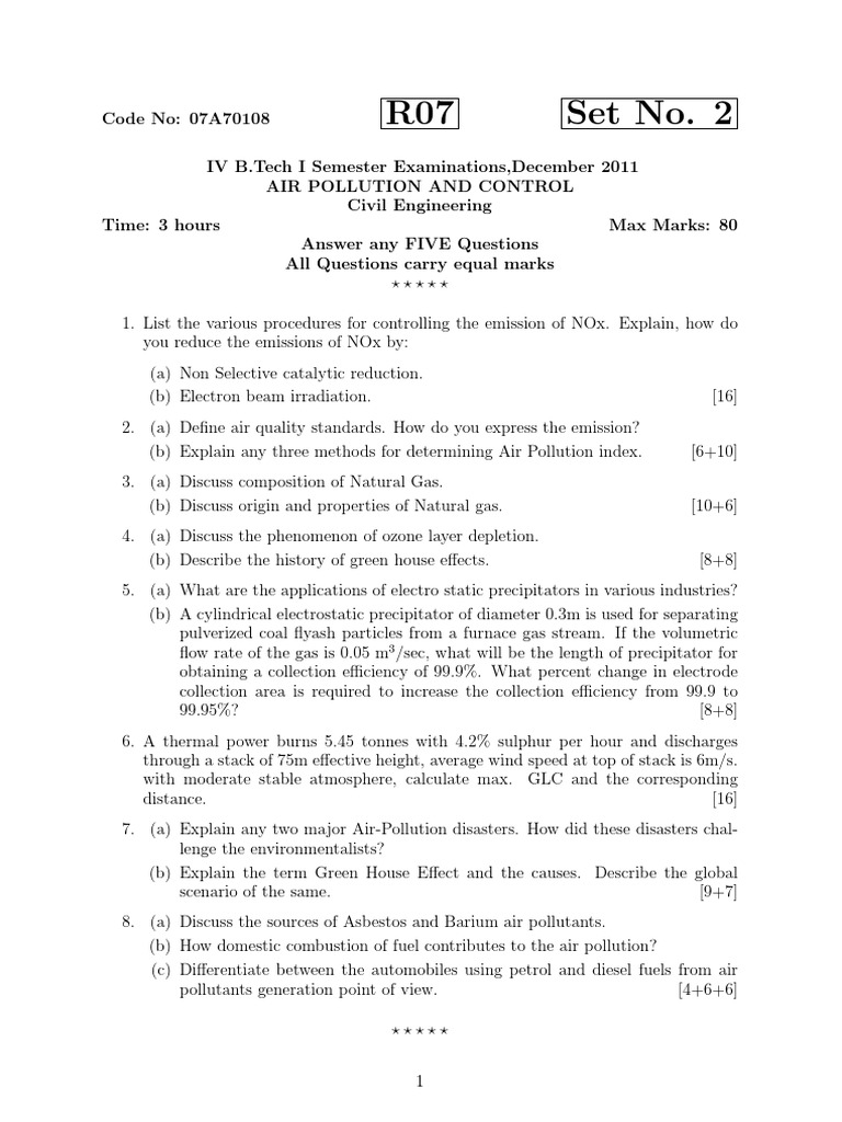 Air Pollution Control Exam Questions | PDF | Air Pollution | Particulates
