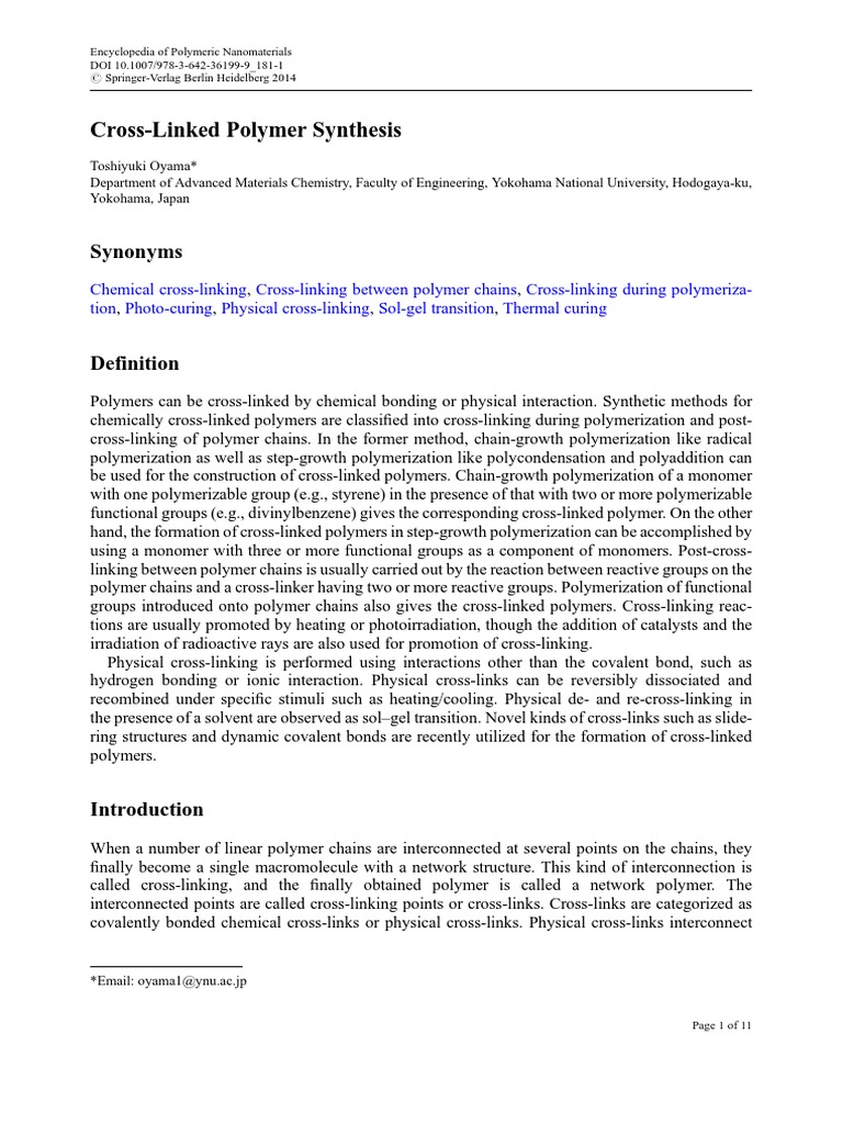 Cross-Linked Polymer Synthesis: Synonyms | PDF | Epoxy | Cross Link