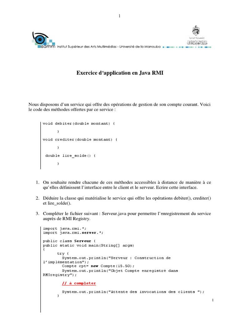 Exercice Java RMI : Gestion de Compte | PDF | Java (Langage de ...