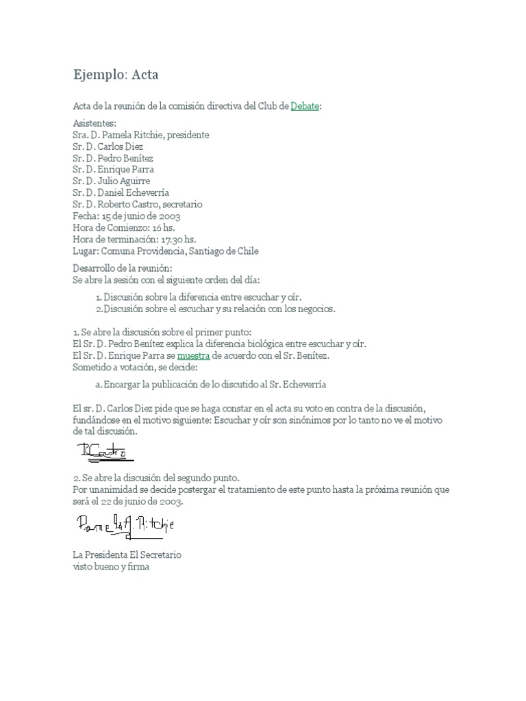 Ejemplo de acta