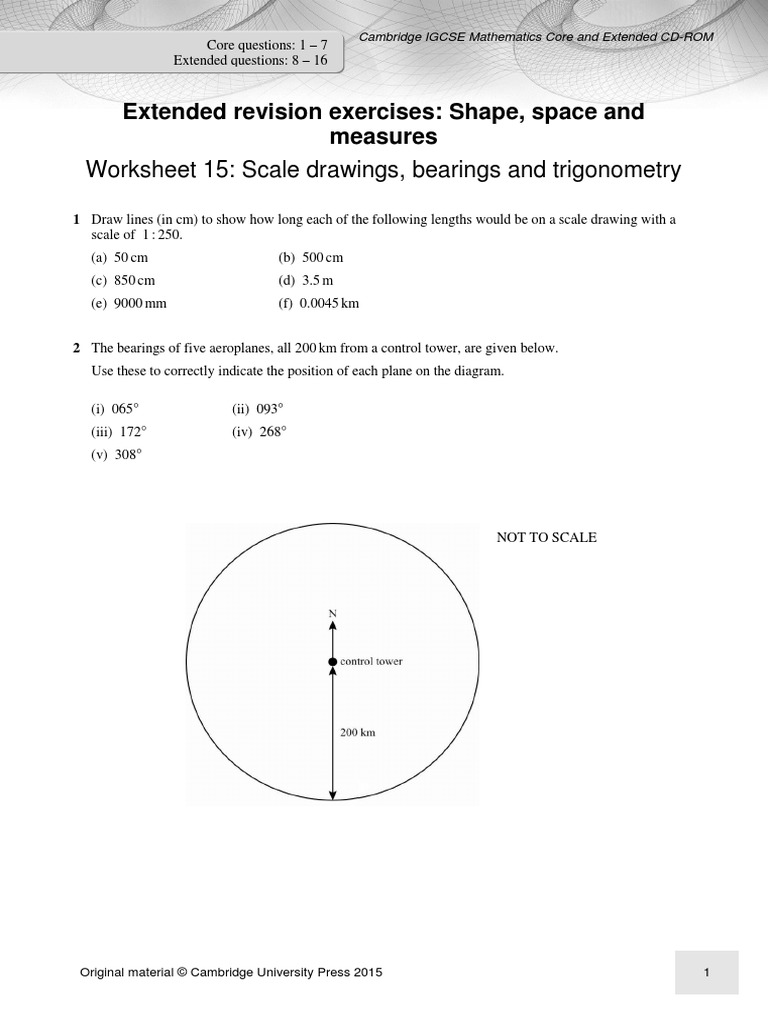 Extended Revision Exercises Shape, Space and Measures Worksheet 15 Scale Drawings, Bearings