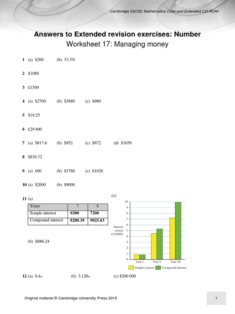 Answers To Extended Revision Exercises: Number: Worksheet 17: Managing ...