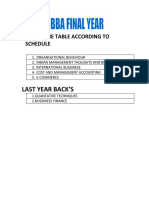 Exam Time Table According To Schedule Bba Final