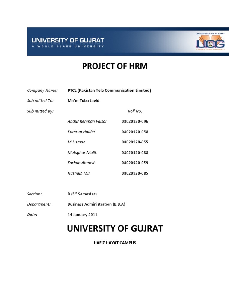 HRM Project for PTCL by BBA Students | PDF