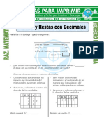 Ficha Sumas y Restas Con Decimales para Tercero de Primaria