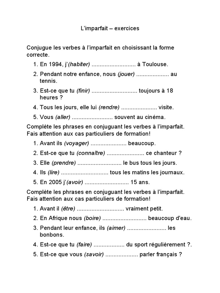 Conjuguer Imparfait L'imparfait | PDF