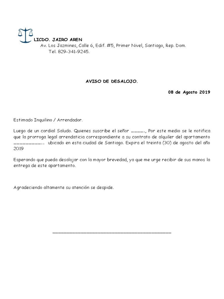 Carta Aviso de Desalojo PDF
