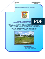 Mejoramiento de Carretera KM 62 - La Matanza Palo Verde Del Distrito de La Matanza - Provincia de Morropon - Region Piura