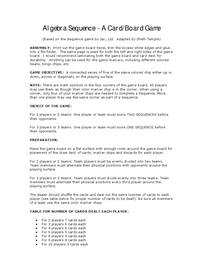 Sequence Game Rules and Setup Guide | PDF | Consumer Goods | Leisure ...