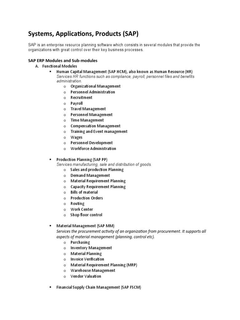 SAP ERP Modules Overview | PDF | Sap Se | Customer Relationship Management