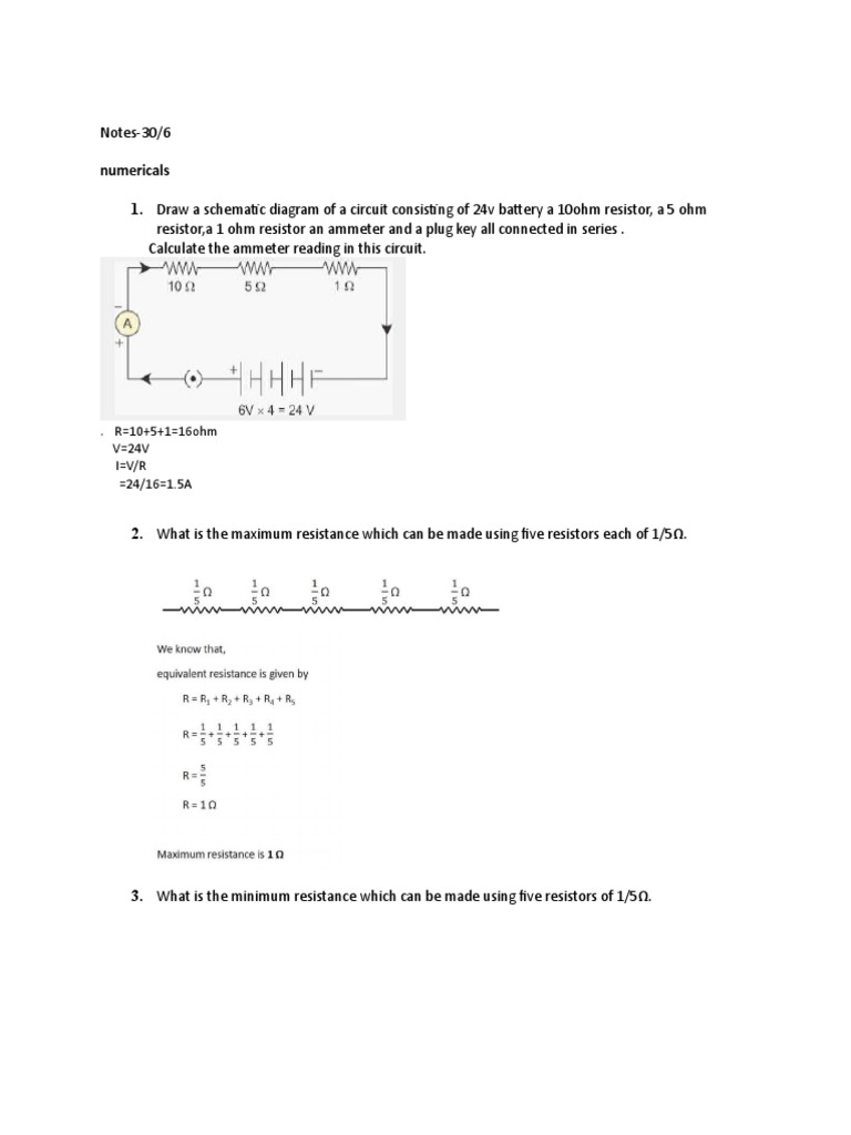 Resistance in Seies and Parallel NUMERICALS PDF Series And Parallel