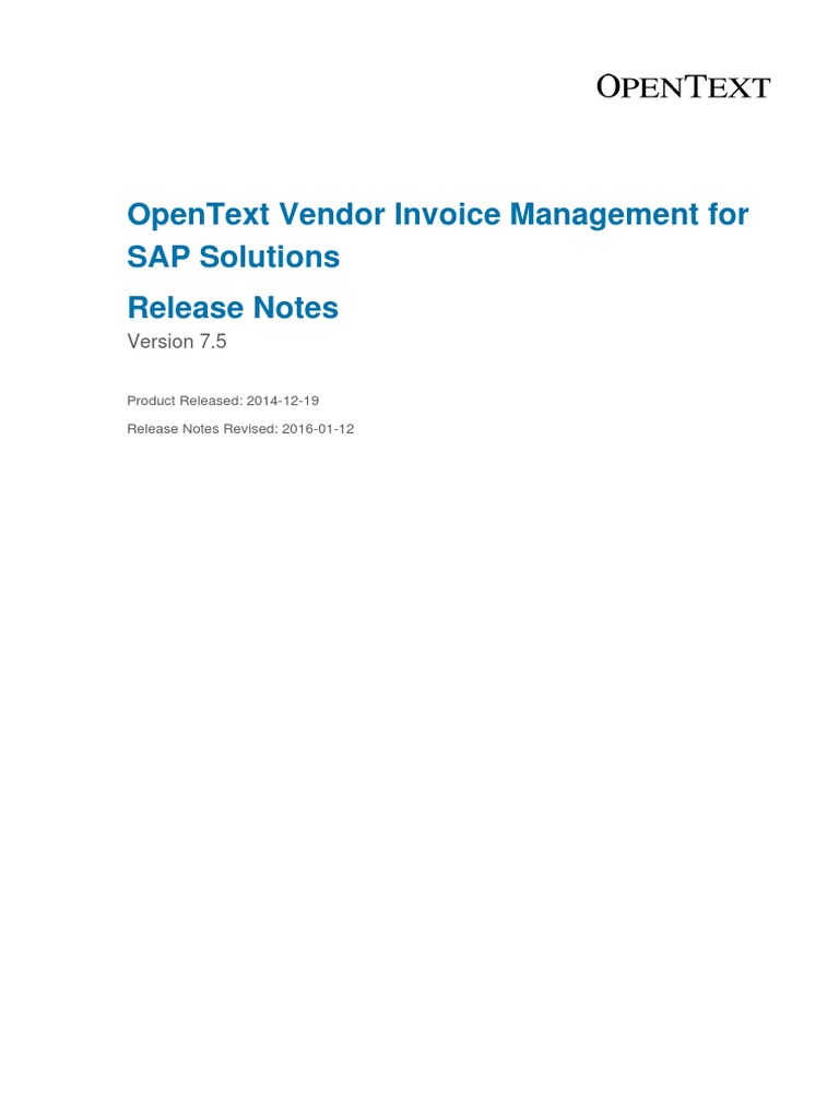 Opentext Vendor Invoice Management For Sap Solutions Release Notes ...