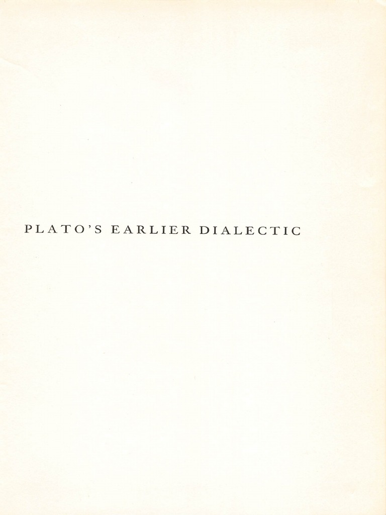 Plato's Earlier Dialectic PDF | PDF