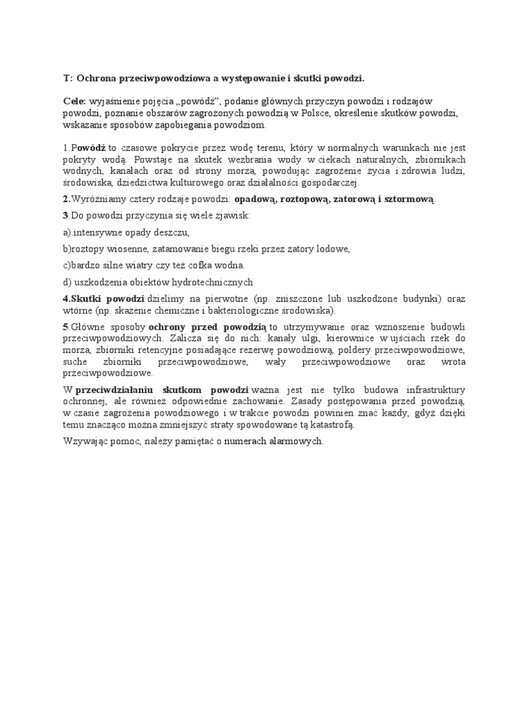 Ochrona Przeciwpowodziowa A Występowanie I Skutki Powodzi Ochrona Przeciwpowodziowa A Występowanie I Skutki Powodzi | PDF