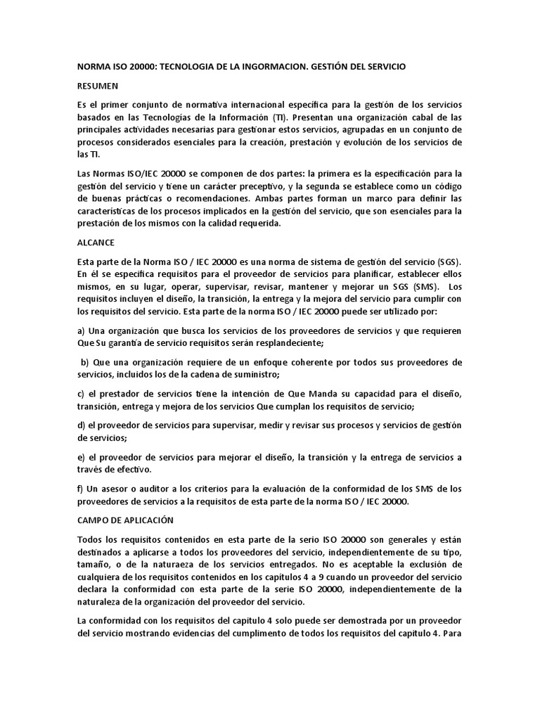 Resumen de la Norma ISO 20000 | PDF | Business | Science