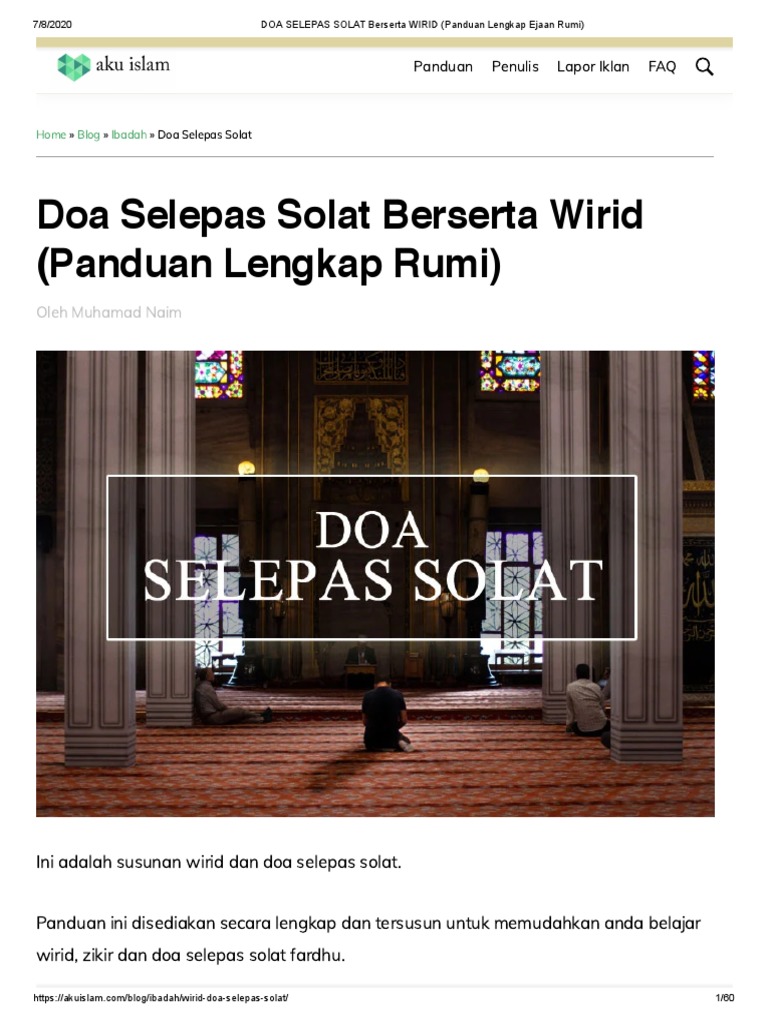 Doa Selepas Solat Berserta Wirid Panduan Lengkap Ejaan Rumi Pdf