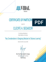 Certificate of Participation: Cleofe A. Segador