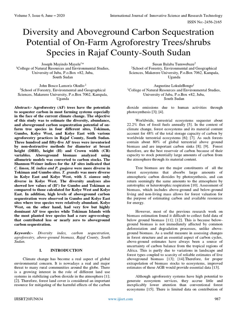 Agroforestry Carbon Sequestration in South Sudan | PDF | Carbon Cycle ...