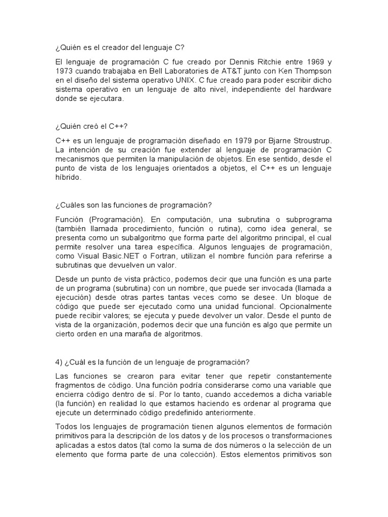 Quién Es El Creador Del Lenguaje C | PDF | Lenguaje de programación ...