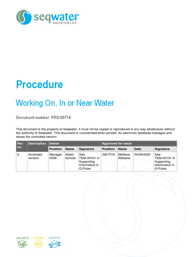 PRO00714 Corporate Safety Working On, in or Near Water Procedure PDF Underwater Diving