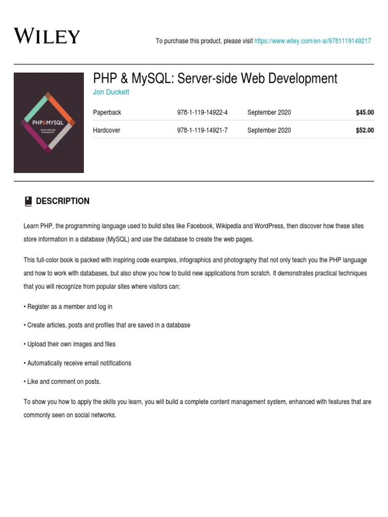 Wiley - PHP & MySQL - Server-Side Web Development - 978-1-119-14921-7 ...
