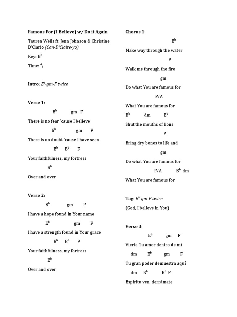 Famous For I Believe Tauren Wells Pdf Musical Forms Music Theory