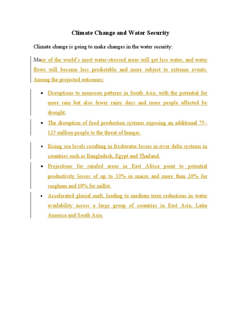 Climate Change and Water Security | PDF | Science & Mathematics ...