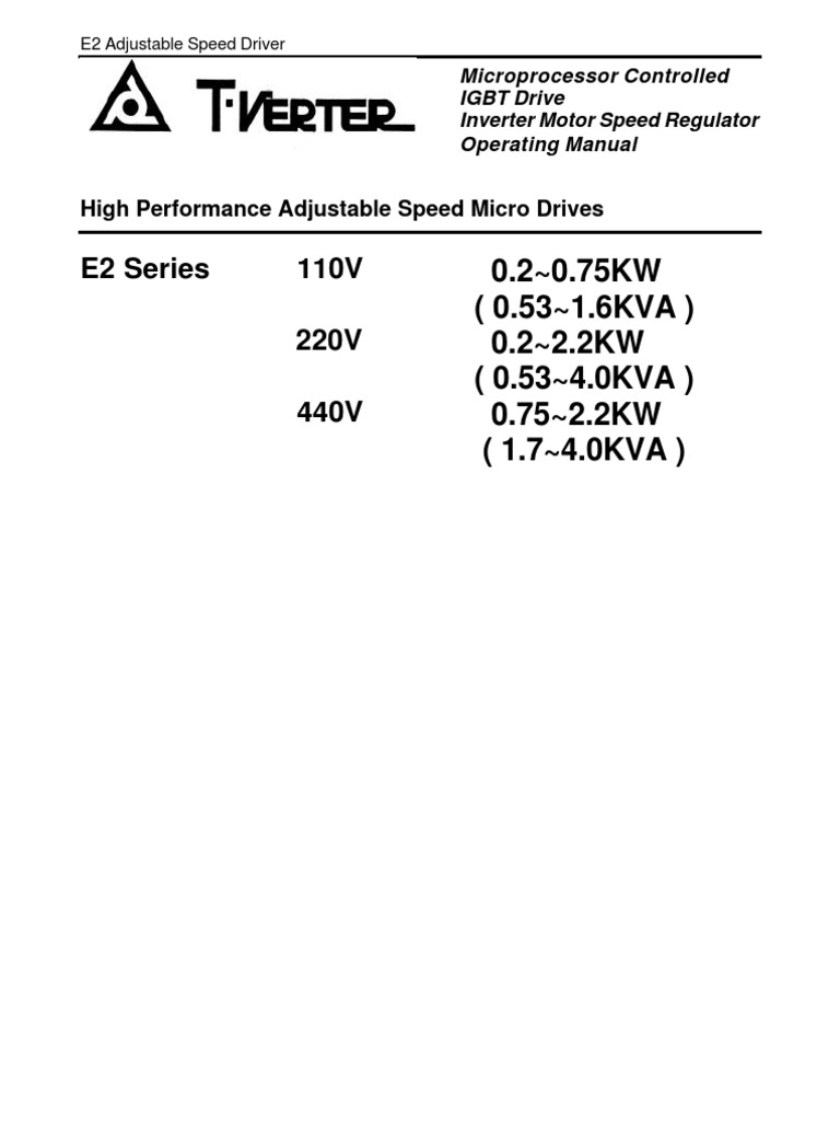E2 Adjustable Speed Driver Manual | PDF | Power Inverter | Power Supply
