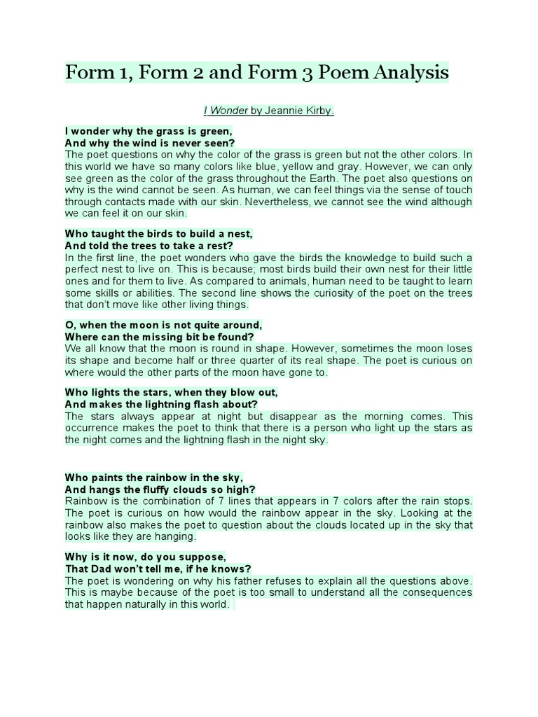 Form 1-3 Poem Analysis | PDF | Curiosity | Grandparent