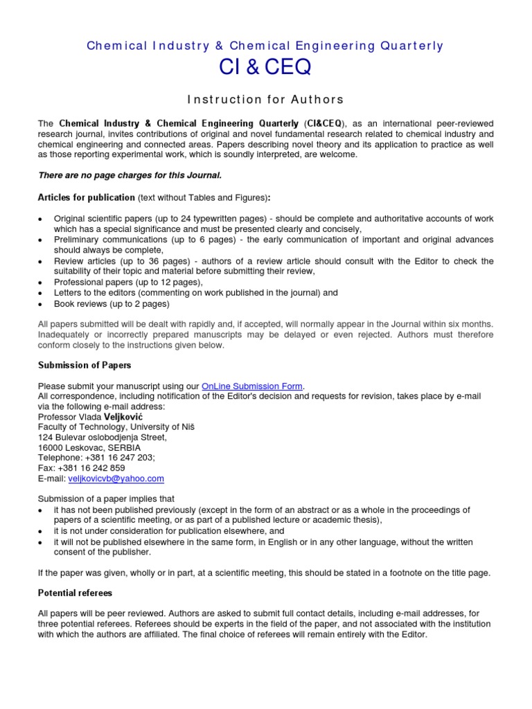 Instruction For Authors Pdf Academic Journal Publishing