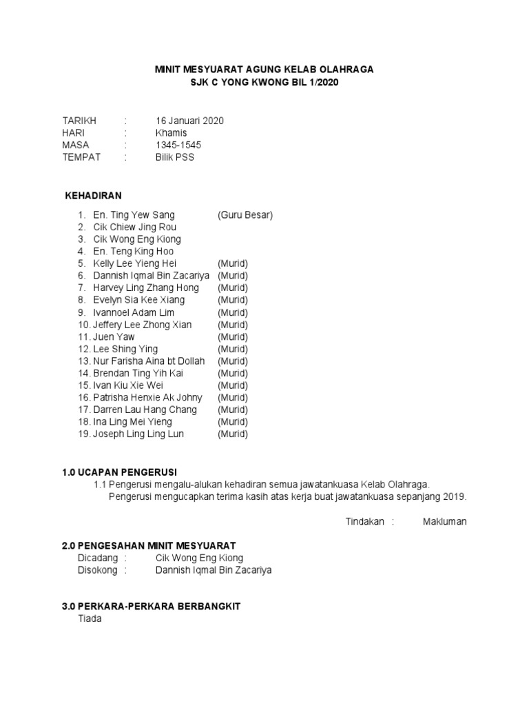 Minit Mesyuarat Kelab Olahraga  PDF