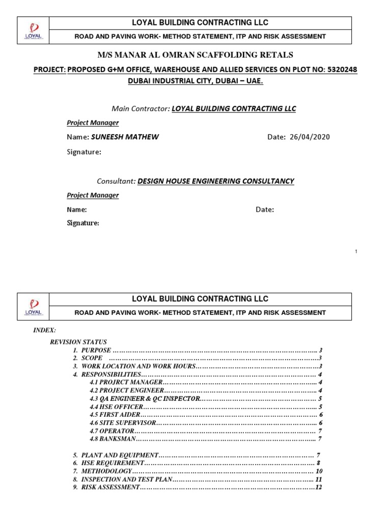 Paving Work Method Statement & Risk Assessment | PDF | Road Surface ...