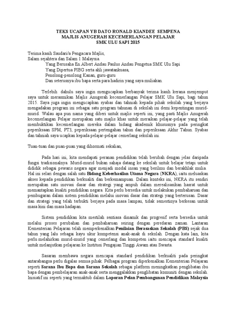 Teks Perasmi Hari Anugerah Cemerlang 2015 Smkus Pdf