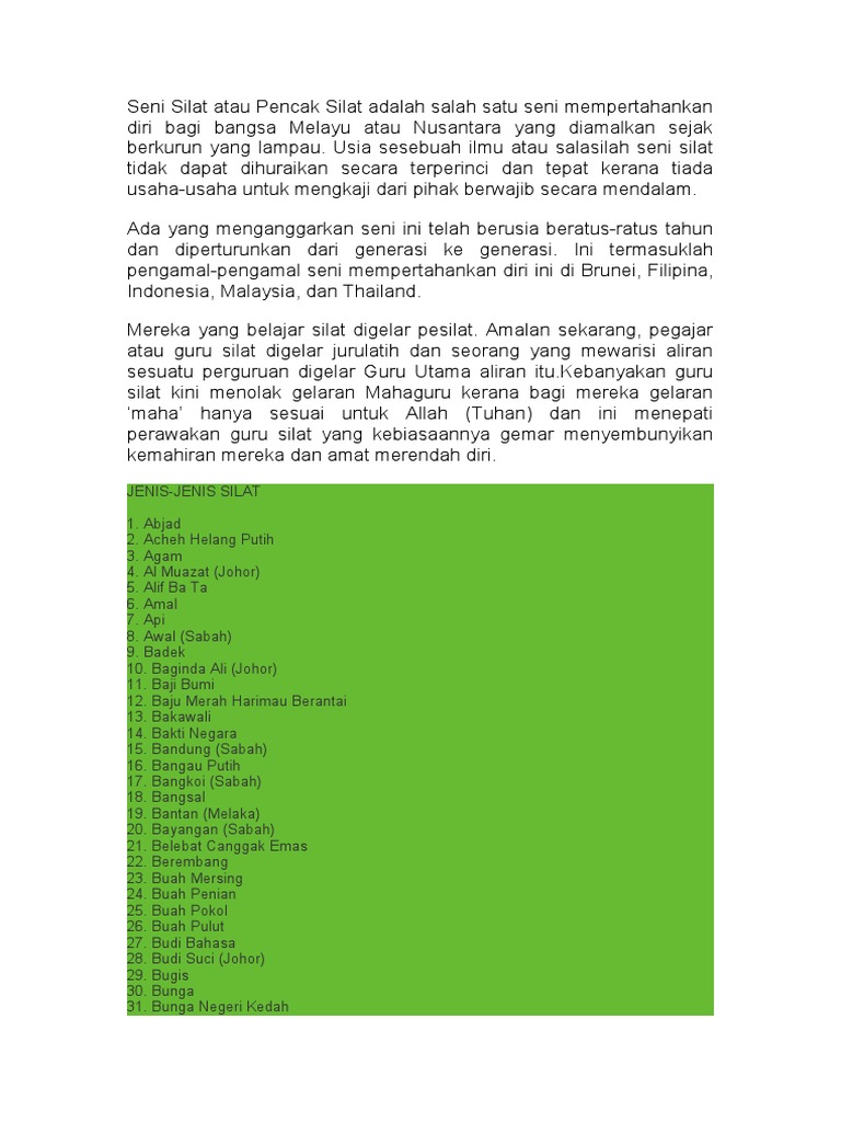 Seni Silat Atau Pencak Silat Adalah Salah Satu Sen Pdf